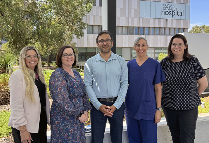 SMHS Biobank Research Dr Sheeraz Mohd (centre) stands with four research colleagues