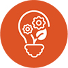 Icons shows cogs within a lightbulb to represent productivity and innovation